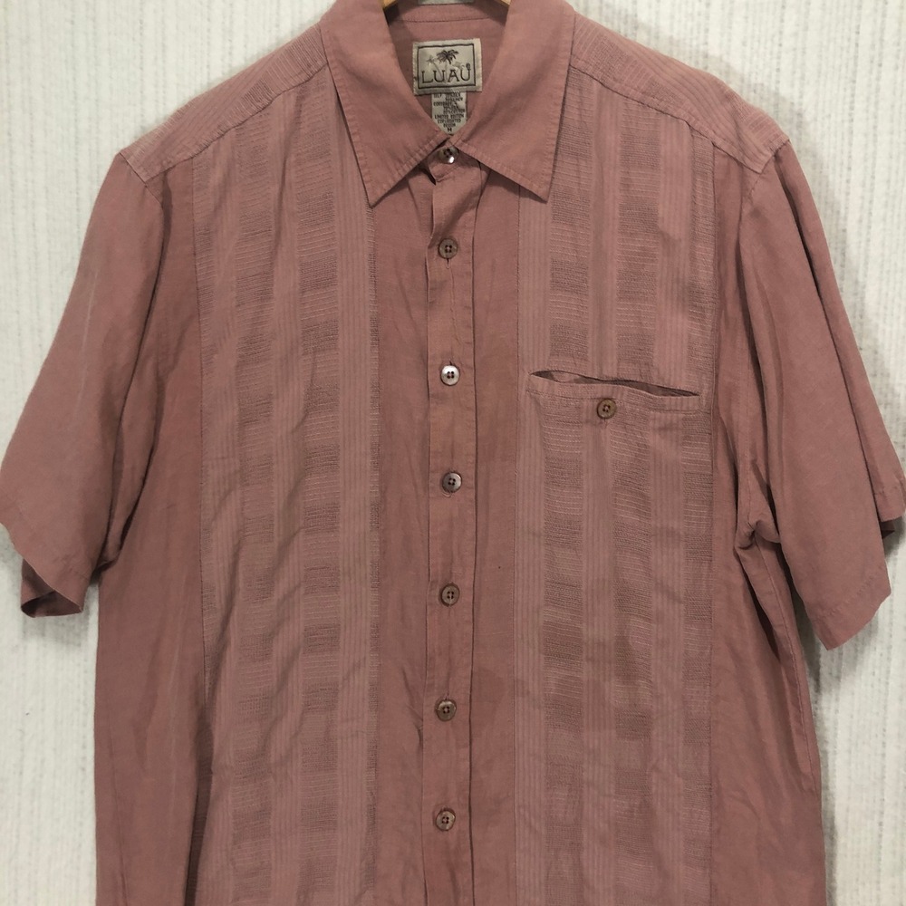 Luau Silk Linen‎ Blend Button Up Short Sleeve Shirt Resort Wear Medium